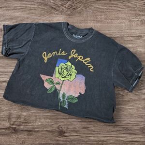 Goodie 2 Sleeves Janis Joplin Black Graphic Cropped Tee